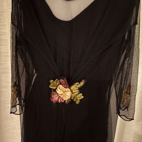 Vtg HOPELESS ROMATIC Black Mesh Dress‎ Sz M Whimsy Fairy Goth Embroidered Flower - Picture 8 of 15